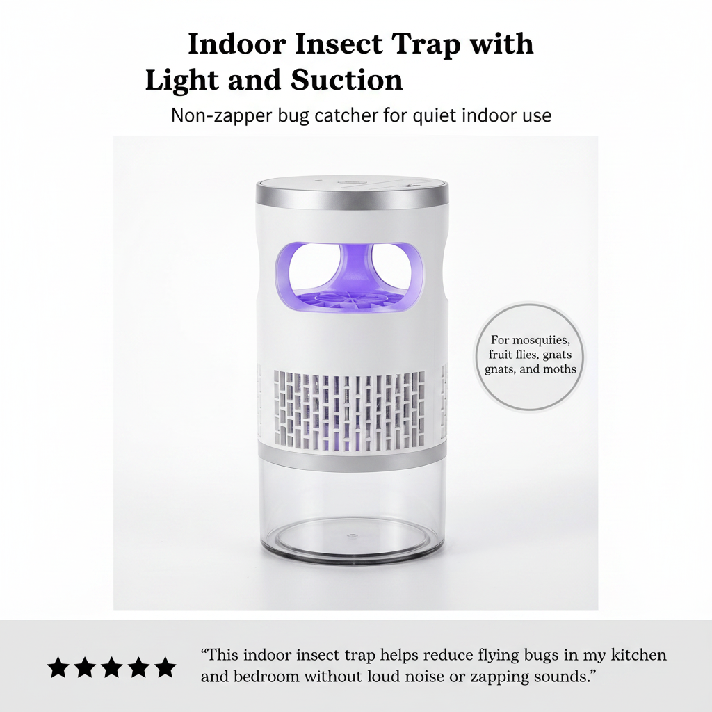 Indoor Insect Trap with Light and Suction Non Zapper Flying Bug Catcher